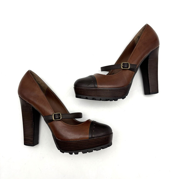 Vintage MIA 'Hawthorne' Two Tone Faux Leather Chunky Heel Mary Jane Pumps 8.5M - Picture 14 of 16